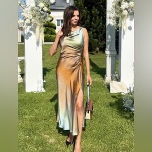 Zara TIE DYE PRINT SATIN MIDI DRESS Medium